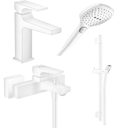 Купить Набор смесителей HANSGROHE купить 1082020 4 в 1 Metropol белый прямоугольный однорычажный в Киеве vannaja.kiev.ua