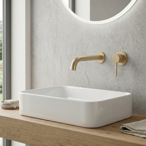 Купить Devit 550537BG Flow Смеситель для раковины скрытого монтажа 21 см излив, brushed gold (золото) в Киеве vannaja.kiev.ua