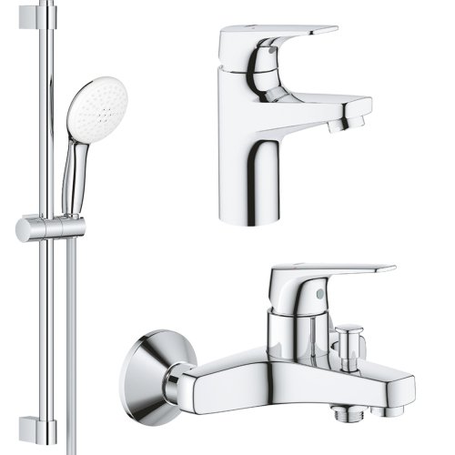 Купить Комплект кранов Grohe для ванны смесители UA121624S1 Bau Flow (ванная, раковина и душевая стойка) хром в Киеве vannaja.kiev.ua