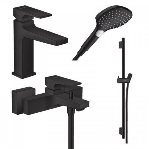 Купить Черный матовый Hansgrohe Набор смесителей однорычажный купить для ванны 4 в 1 Metropol 1072020 ручной душ с доставкой в Киеве vannaja.kiev.ua