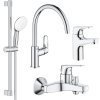 Купить Набор кранов Grohe для ванны, раковины, кухни и душевая стойка UA121640K1 Bau Flow Комплект смесителей для ванны в Киеве vannaja.kiev.ua