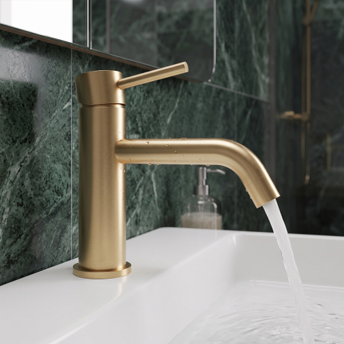 Золотой смеситель для умывальника Devit 550547BG Flow кран раковины, brushed gold Купить Золотой смеситель для умывальника Devit 550547BG Flow кран раковины, brushed gold в Киеве vannaja.kiev.ua