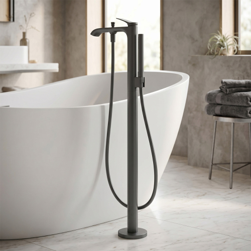 Напольный однорычажный смеситель для ванны Hansgrohe Vivenis (75445340), черный матовый хром Купить Напольный однорычажный смеситель для ванны Hansgrohe Vivenis (75445340), черный матовый хром в Киеве vannaja.kiev.ua