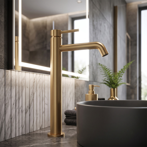 Высокие смесители для чаши раковины devit 550536BG Flow кран умывальника, brushed gold (золотой) Купить Высокие смесители для чаши раковины devit 550536BG Flow кран умывальника, brushed gold (золотой) в Киеве vannaja.kiev.ua