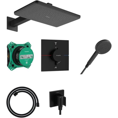 Купить топ душевая система hansgrohe 24620670 HG Raindance Alive Q 210/340 1jet с термостатическим смесителем и внутренней частью, черная матовая в Киеве vannaja.kiev.ua