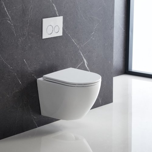 Купить унитаз подвесной короткий Devit DFL0460111W Flow 49,5 см с крышкой soft-close, Vortex Flush, белый глянец в Киеве vannaja.kiev.ua
