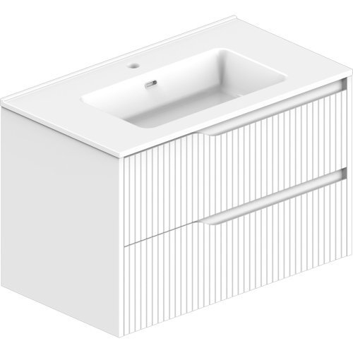 Купить купить умывальник с тумбой 80 см подвесной devit 442080W Style выдвижные ящики белая в Киеве vannaja.kiev.ua