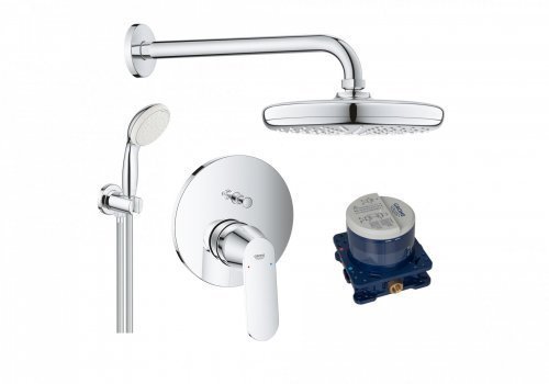 Купити Душова система прихованого монтажу Grohe Eurosmart 24045000 + 26406001 + 26411000 + 35600000 хром одноважільний верхній душ 210 мм купити з доставкою в Києві vannaja.kiev.ua
