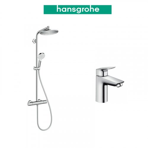 Купить Купить 27267000 + 71100000 Душевая система с термостатом hansgrohe crometta e 240 1jet showerpipe + cмеситель для раковины hansgrohe logis хром однорычажный в Киеве vannaja.kiev.ua