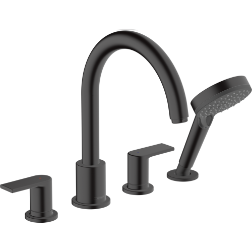 Купити Змішувач чорний матовий hansgrohe Vernis Blend на борт ванни 71456670 з душовим гарнітуром купити в Києві vannaja.kiev.ua
