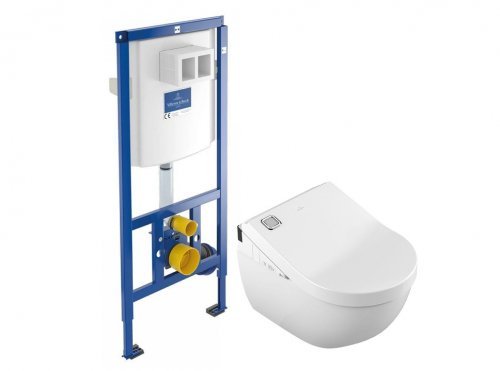Купить Купить в Киеве 5614R4R1/V01EU801+92246100 Комплект унитаза Villeroy&Boch подвесного с крышкой биде белый и инсталляции с комплектом подключения Subway 2.0 в Киеве vannaja.kiev.ua