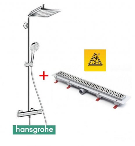 Купити Душова система Hansgrohe Crometta Е 240 27271000 з термостатом хром + Душовий канал MCH CH 750/50 HN1 з решіткою на вибір 27271000 + CH 750/50 HN1 в Києві vannaja.kiev.ua