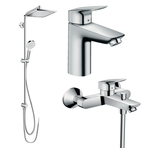 Купить Набор смесителей для ванны 3 в 1 hansgrohe 20200002 (27289000, 71104000, 71400000) Logis однорычажный хром душевая стойка лейка 240 мм купить в Киеве vannaja.kiev.ua