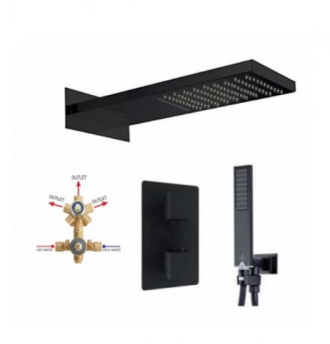 Купити Matt Black Душова система з термостатом Bossini Manhattan Squaro M 91800 чорний матовий прихованого монтажу купити з доставкою в Києві vannaja.kiev.ua