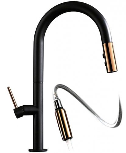 Купить Смеситель для кухни REA  APOLLO BLACK/ROSE GOLD  черний/золото высокий в Киеве vannaja.kiev.ua