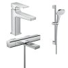 Купить Набор смесителей для ванны 3 в 1 Hansgrohe хром 157742020 высокий смеситель для раковины квадратная лейка 110 мм купить недорого  в Киеве vannaja.kiev.ua