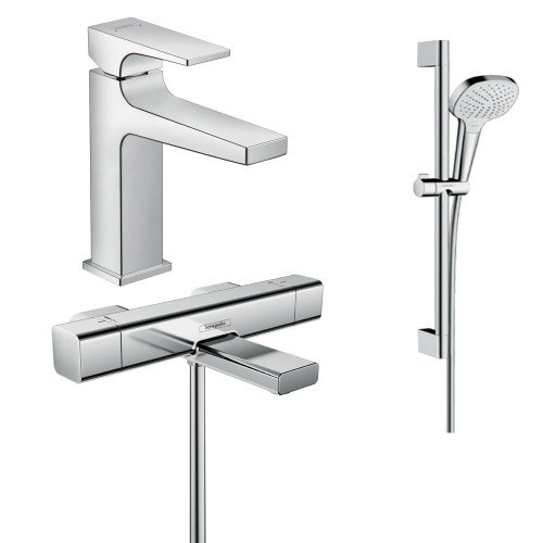 Купить Набор смесителей для ванны 3 в 1 Hansgrohe хром 157742020 высокий смеситель для раковины квадратная лейка 110 мм купить недорого  в Киеве vannaja.kiev.ua