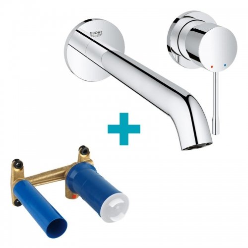 Купити Grohe Essence настінний кран 19967001 + 23571000 Змішувач для раковини на 2 отвори з прихованим блоком хром 230 мм в Києві vannaja.kiev.ua