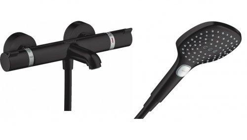 Купить Черный матовый 13114670 + 26520670 Смеситель для ванны Hansgrohe термостат Ecostat Comfort с ручным душем в Киеве vannaja.kiev.ua