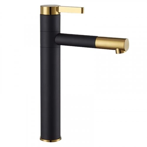 Купити Змішувач для раковини (умивальника) REA SMART BLACK+GOLD чорний/золотий високий в Києві vannaja.kiev.ua