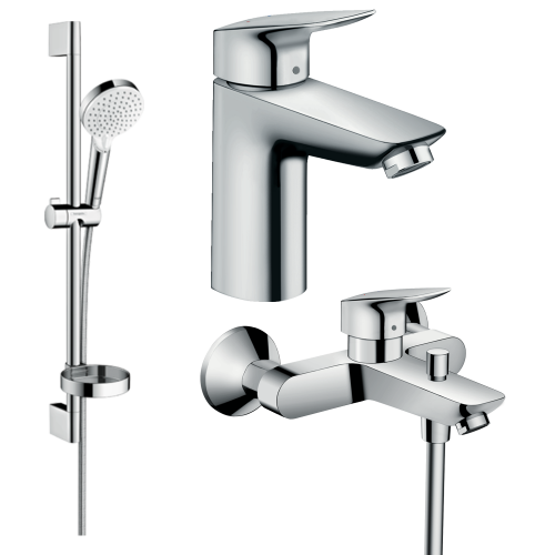 Купити Hansgrohe 20200008 Набір змішувачів для ванни купити з душовим гарнітуром 3 в 1 Logis хром одноважільний душова лійка 100 мм в Києві vannaja.kiev.ua