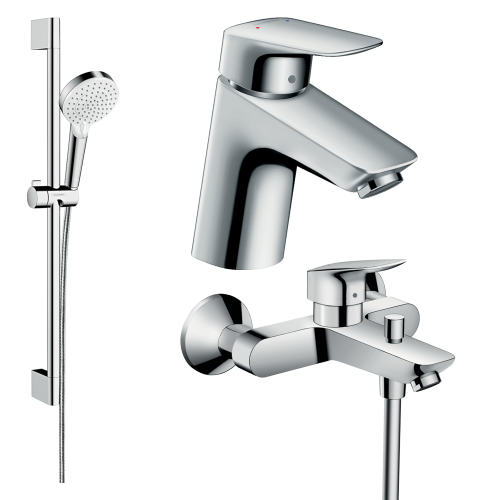 Купити Набір змішувачів для ванни 3 в 1 Hansgrohe 20200009 одноважільний хром душова лійка 100 мм 2 режиму купити в Києві Logis в Києві vannaja.kiev.ua