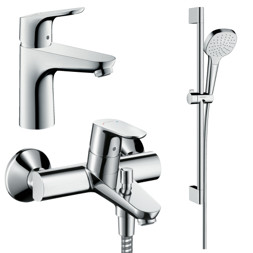 Купить Hansgrohe 31940112 Набор смесителей для ванны 3 в 1 Focus купить в Киеве Однорычажный хром душевой диск 110 мм в Киеве vannaja.kiev.ua