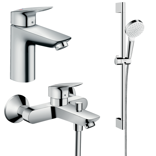 Купить Набор смесителей для ванны 3 в 1 hansgrohe Logis 10002020 однорычажный хром недорого ручной душ 100 мм в Киеве vannaja.kiev.ua