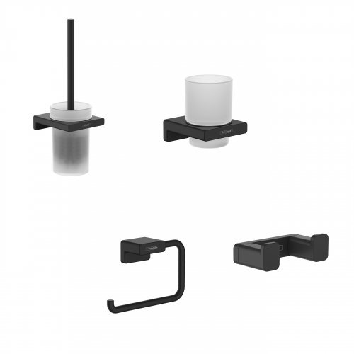 Купить Купить 41755670 + 41771670 + 41749670 + 41752670 Набор аксессуаров 4 в 1 Hansgrohe AddStoris цвет чёрный матовый стекло матовое для ванной в Киеве vannaja.kiev.ua