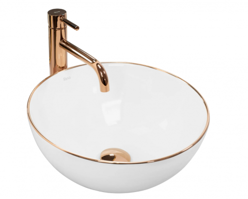 Умивальник (раковина) REA STELLA ROSE GOLD EDGE накладний білий Купити Умивальник (раковина) REA STELLA ROSE GOLD EDGE накладний білий в Києві vannaja.kiev.ua