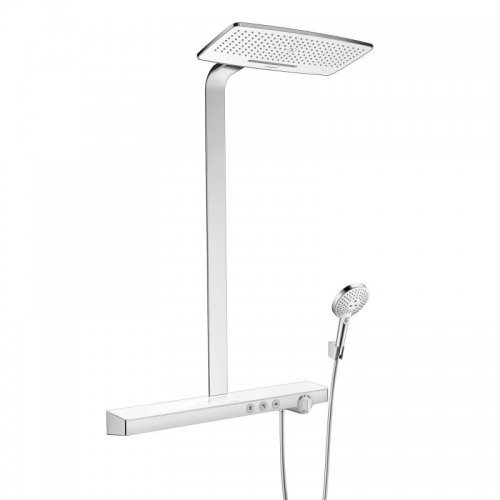 Купити Hansgrohe 27168400 Rainmaker Select двісті сімдесят одна тисяча шістсот вісімдесят чотири Showerpipe 420 2jet Душова Стойка з Верхнім Душем 420х240 мм ручним душем Термостат Хром в Києві vannaja.kiev.ua