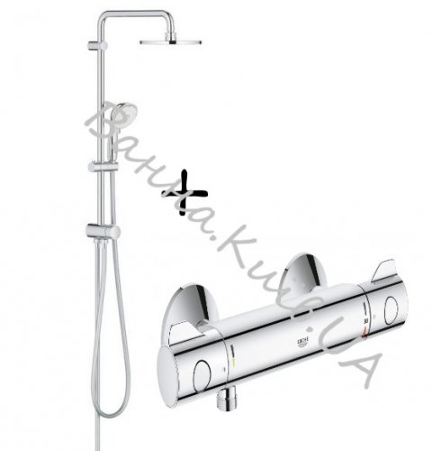 Купить Душевая система Grohe New Tempesta Rustic System 200 27399000 ручной душ 4 режима + Смеситель для душа с термостатом Grohe Grohtherm 800 хром 34558000 с доставкой в Киеве vannaja.kiev.ua