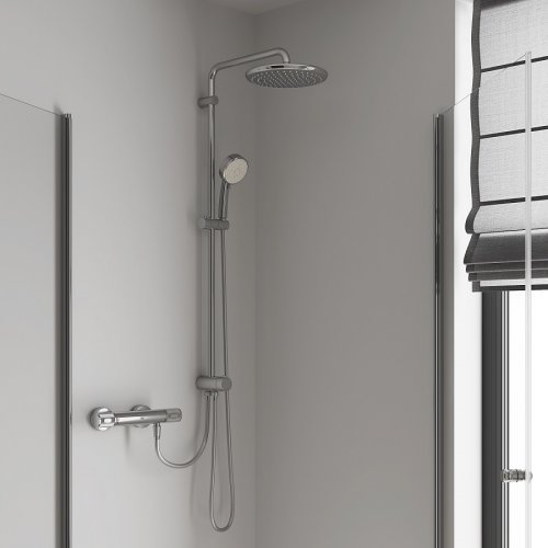 Купити Душова система Grohe Tempesta Cosmopolitan System Flex для настінного монтажу 26675000 + 34776000 верхній душ Ø 250 мм 1 режим струменя хром + термостат Grohe Grohtherm 1000 Performance в Києві vannaja.kiev.ua