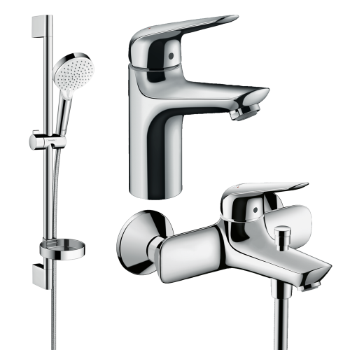 Купити Стильний 1152019 Набір змішувачів для ванни 3 в 1 hansgrohe Novus одноважільний хром душовий диск 100 мм з мильницею купити в Києві vannaja.kiev.ua