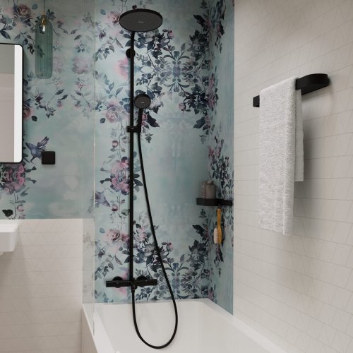 Купить черный матовый душ в ванную с термостатом тропический Hansgrohe 28871670 Activera S система Showerpipe 240 1jet EcoSmart Ecostat Fine в Киеве vannaja.kiev.ua