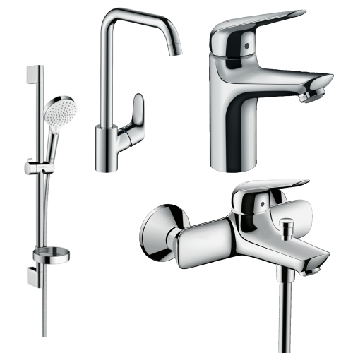 Купити HANSGROHE Набір змішувачів 4 в 1 для ванни Кухонний змішувач з поворотним виливом високий NOVUS 1162019 купити недорого хром одноважільний в Києві vannaja.kiev.ua