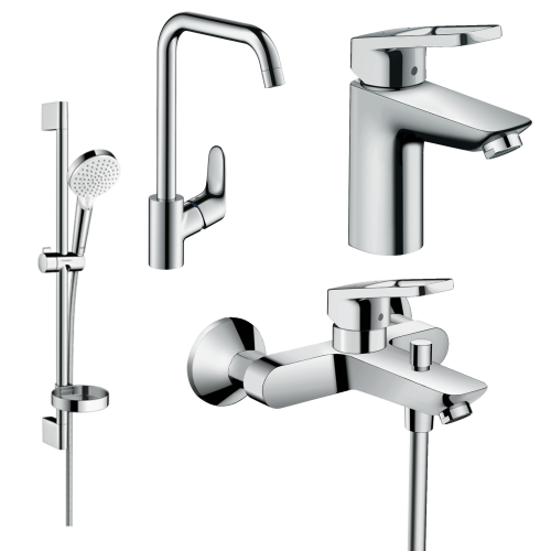 Купить Hansgrohe Набор смесителей для ванны и кухни высокий с поворотным изливом Logis loop 1172019 купить в Киеве хром однорычажный душевая лейка 100 мм   в Киеве vannaja.kiev.ua