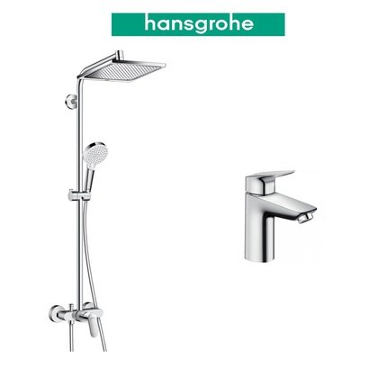 Купити Душова система Hansgrohe Crometta E 240 1jet Showerpipe + змішувач для раковини Hansgrohe Logis 27284000 + 71100000 хром одноважільний купити недорого в Києві vannaja.kiev.ua