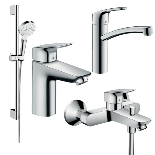 Купить Набор hansgrohe 20200012 смесителей для ванны 4 в 1 и кухни хром однорычажный купить недорого Logis/Focus в Киеве vannaja.kiev.ua
