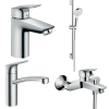Купить 20200000 hansgrohe Набор смесителей для ванны 4 в 1 Logis и кухни купить с доставкой однорычажный хром душевая лейка 100 мм в Киеве vannaja.kiev.ua