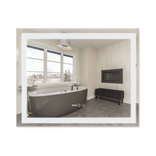 Купить Зеркало Qtap Mideya 1000x800 (DC-F614) с LED-подсветкой и антизапотеванием QT2078F614W сенсорный выключатель, с часами, регулятор яркости в Киеве vannaja.kiev.ua
