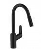 Купити Hansgrohe чорний змішувач 31815670 Кухонний Focus 240 з витяжним душем матовий в Києві vannaja.kiev.ua