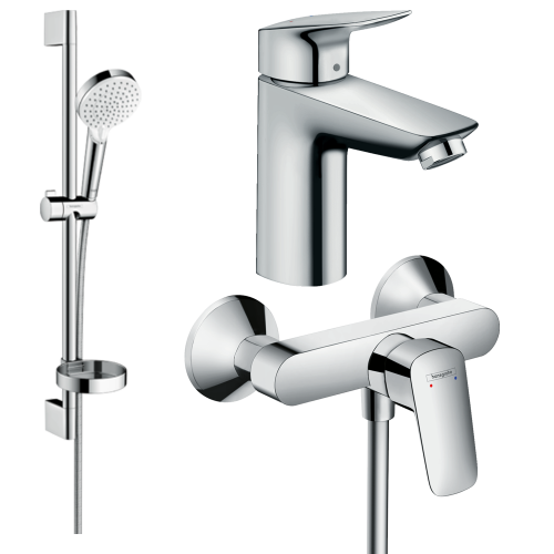 Купить Hansgrohe 20200007 Набор смесителей с душевым гарнитуром 3 в 1 Logis хром однорычажный купить недорого душевая лейка 100 мм в Киеве vannaja.kiev.ua