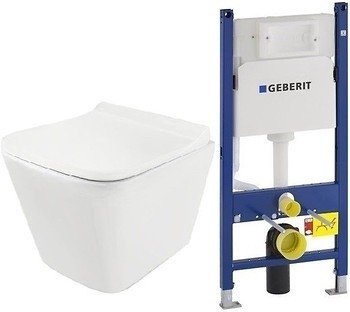 Купить Недорого купить 458.126.00.1 + ARS-WHT-39953BI Комплект инсталляции Geberit Duofix 458.126.00.1 с унитазом подвесной безободковый белый Jaquar Aria rimless ARS-WHT-39953BI сиденье soft close  в Киеве vannaja.kiev.ua