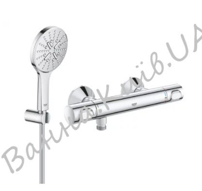 Купити Змішувач для душу GROHE Grohtherm 500 34793000 термостат + Душовий гарнітур Grohe Rainshower Smartactive 130 26581000 хром у Києві в Києві vannaja.kiev.ua