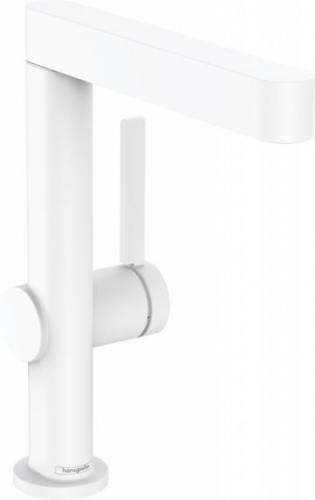 Купити Стильний 76060700 Змішувач для раковини високий Hansgrohe Finoris колір білий матовий з донним клапаном Push Open одноважільний в Києві vannaja.kiev.ua