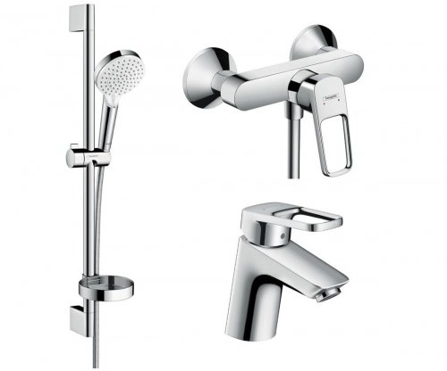 Купить 3 в 1 Hansgrohe 1052019 Набор смесителей для душа Logis Loop однорычажный купить в Киеве хром душевая лейка 100 мм 2 режима в Киеве vannaja.kiev.ua