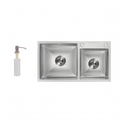 Купити Мийка для кухні з двома чашами 78 на 43 см Lidz Handmade H7843 (LDH7843BRU35387) Brushed Steel 3,0/0,8 мм в Києві vannaja.kiev.ua