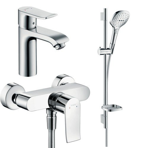 Купити Стильний Набір купити змішувачів для душу 3 в 1 hansgrohe Metris 31680112 душова лійка 120 мм з мильницею 3 режиму одноважільний хром в Києві vannaja.kiev.ua