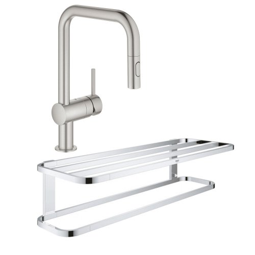 Набор Grohe смеситель для кухни с выдвижным изливом Minta 32322DC2 + полка для полотенец Selection 41066000 Купить Набор Grohe смеситель для кухни с выдвижным изливом Minta 32322DC2 + полка для полотенец Selection 41066000 в Киеве vannaja.kiev.ua